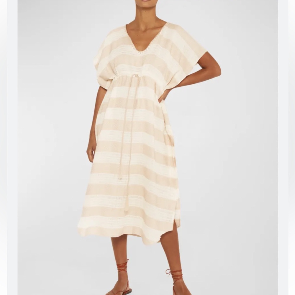 NWT Camila Beige Stripe 100% Organic Cotton Kaftan